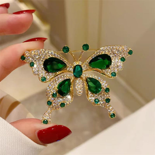 Elegant Emerald Butterfly Crystal Brooch Pin