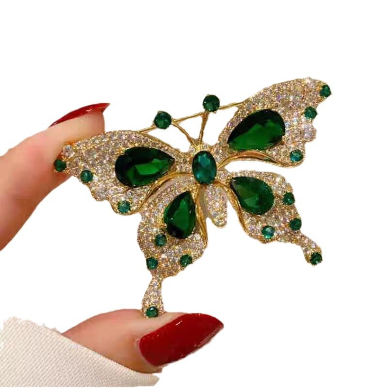Elegant Emerald Butterfly Crystal Brooch Pin