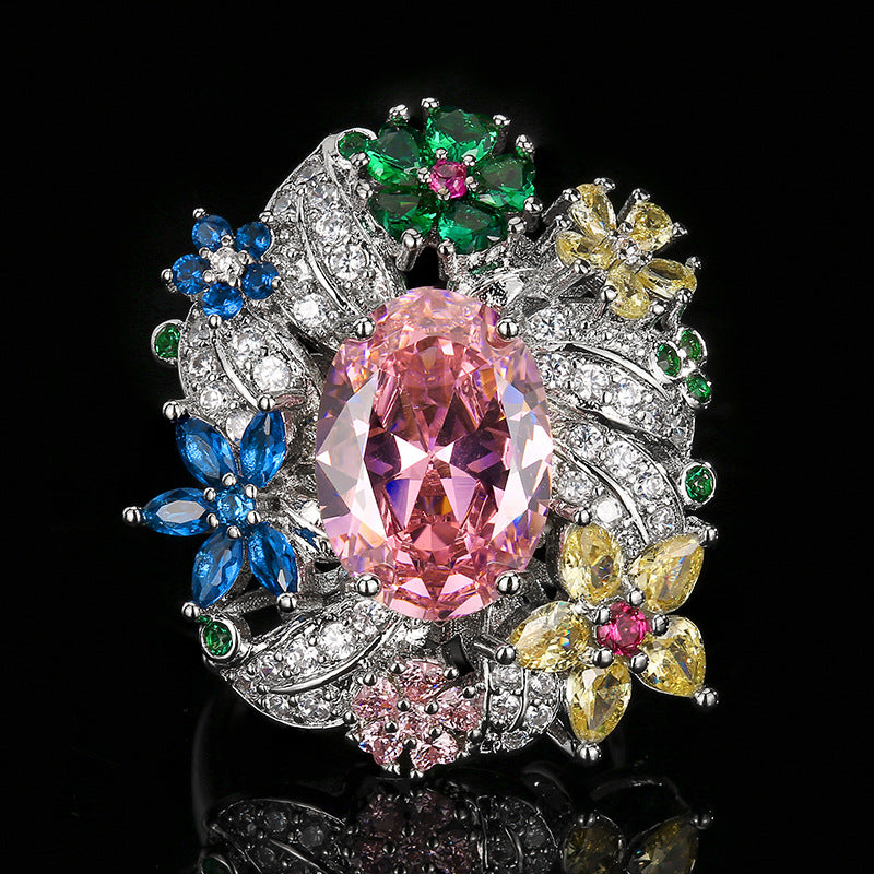 Luxury Vintage Peacock Green Gemstone Open Ring