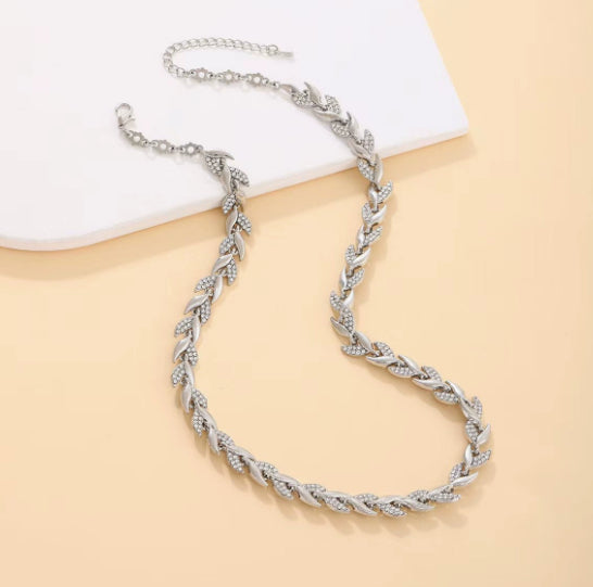 Elegant Crystal Leaf Necklace & Bracelet Set - 18K Gold & Silver Plated Luxury Jewellery