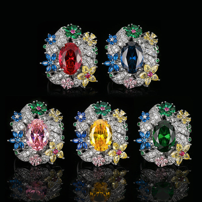 Luxury Vintage Peacock Green Gemstone Open Ring