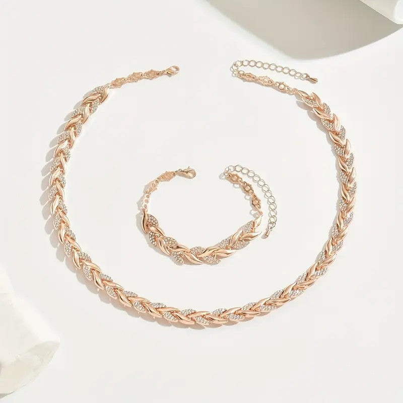 Elegant Crystal Leaf Necklace & Bracelet Set - 18K Gold & Silver Plated Luxury Jewellery