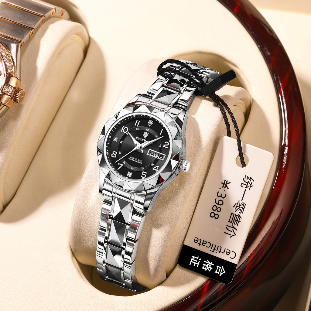 Waterproof Luminous Dual-Date Womens Quartz Watch