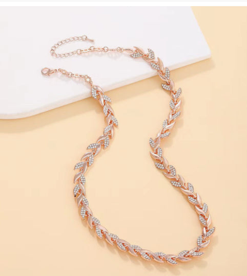 Elegant Crystal Leaf Necklace & Bracelet Set - 18K Gold & Silver Plated Luxury Jewellery
