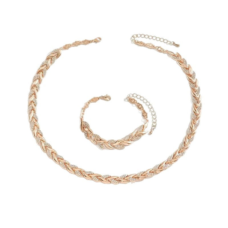 Elegant Crystal Leaf Necklace & Bracelet Set - 18K Gold & Silver Plated Luxury Jewellery