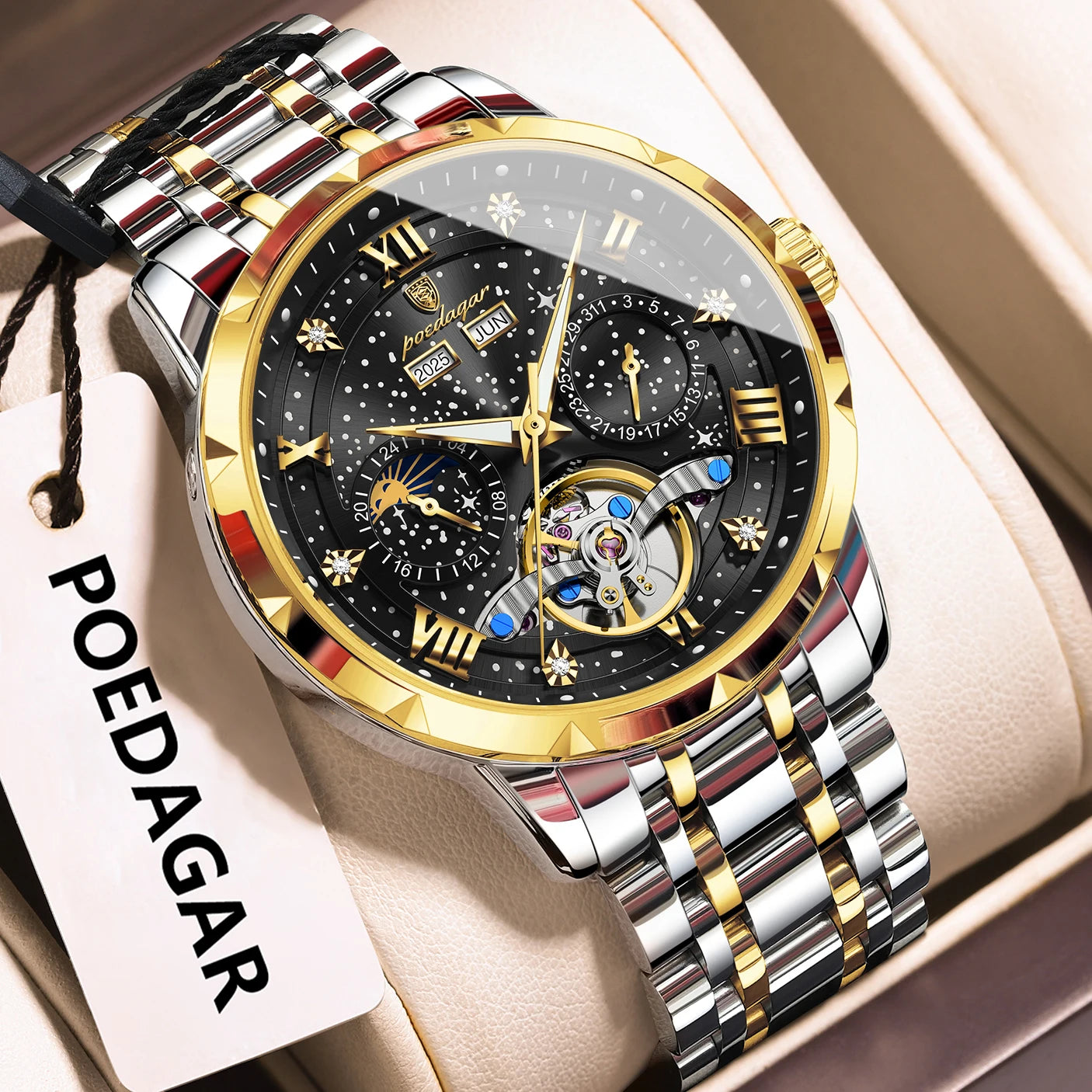 POEDAGAR 'Vanguard' Skeleton Automatic Watch