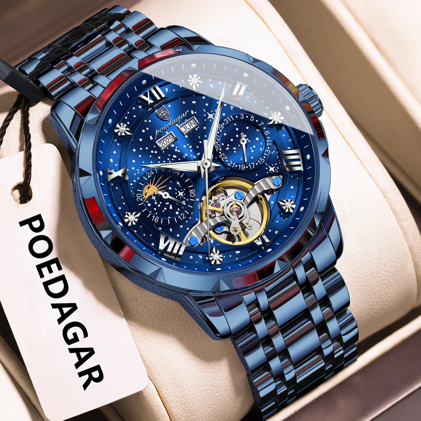 POEDAGAR 'Vanguard' Skeleton Automatic Watch