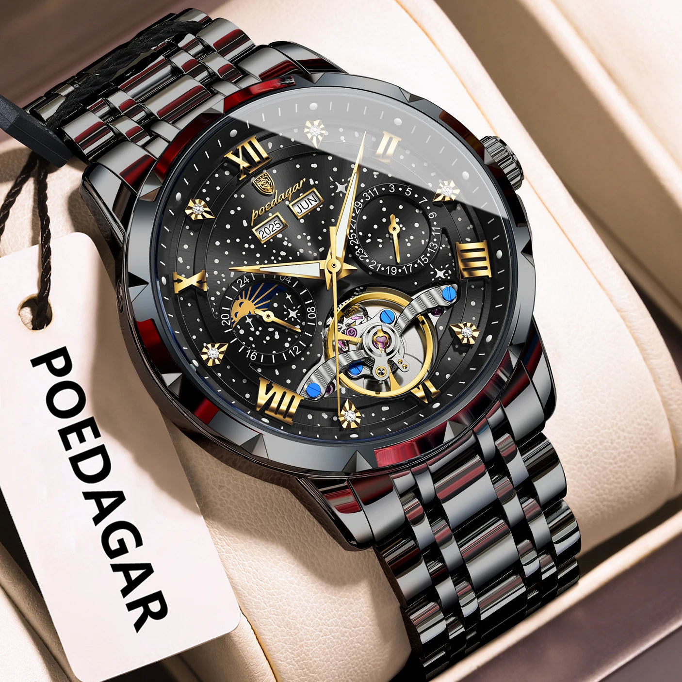 POEDAGAR 'Vanguard' Skeleton Automatic Watch