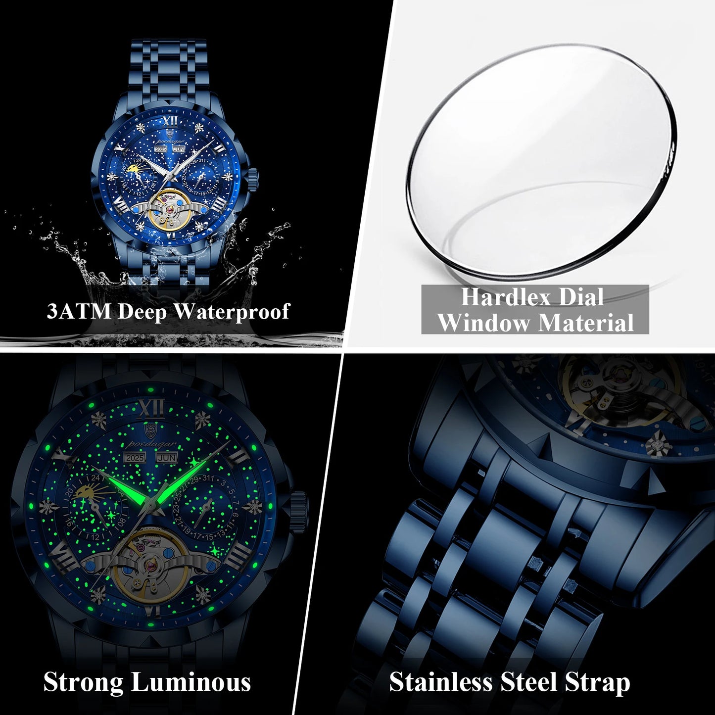 POEDAGAR 'Vanguard' Skeleton Automatic Watch