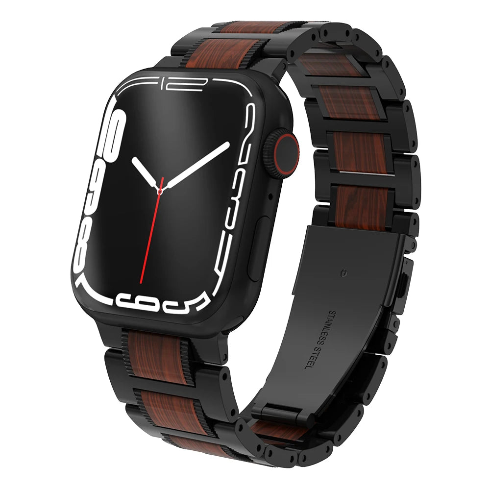 Wooden Strap For Apple Watch 11 10 9 8 7 SE 3 Band 46mm 42mm 44mm 45mm 41mm Stainless Steel Bracelet For iWatch Ultra 3 2 1 49mm