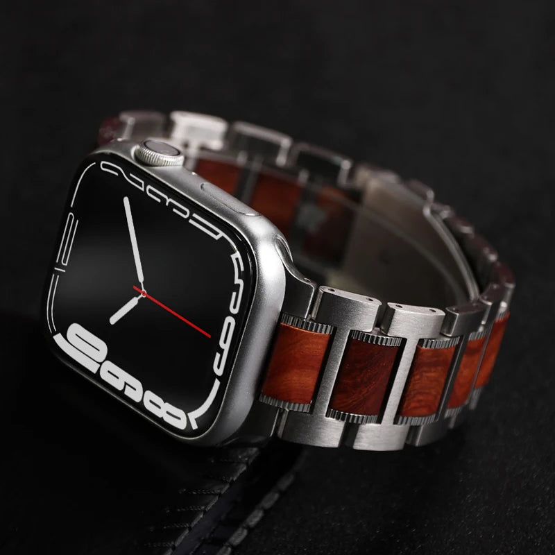 Wooden Strap For Apple Watch 11 10 9 8 7 SE 3 Band 46mm 42mm 44mm 45mm 41mm Stainless Steel Bracelet For iWatch Ultra 3 2 1 49mm