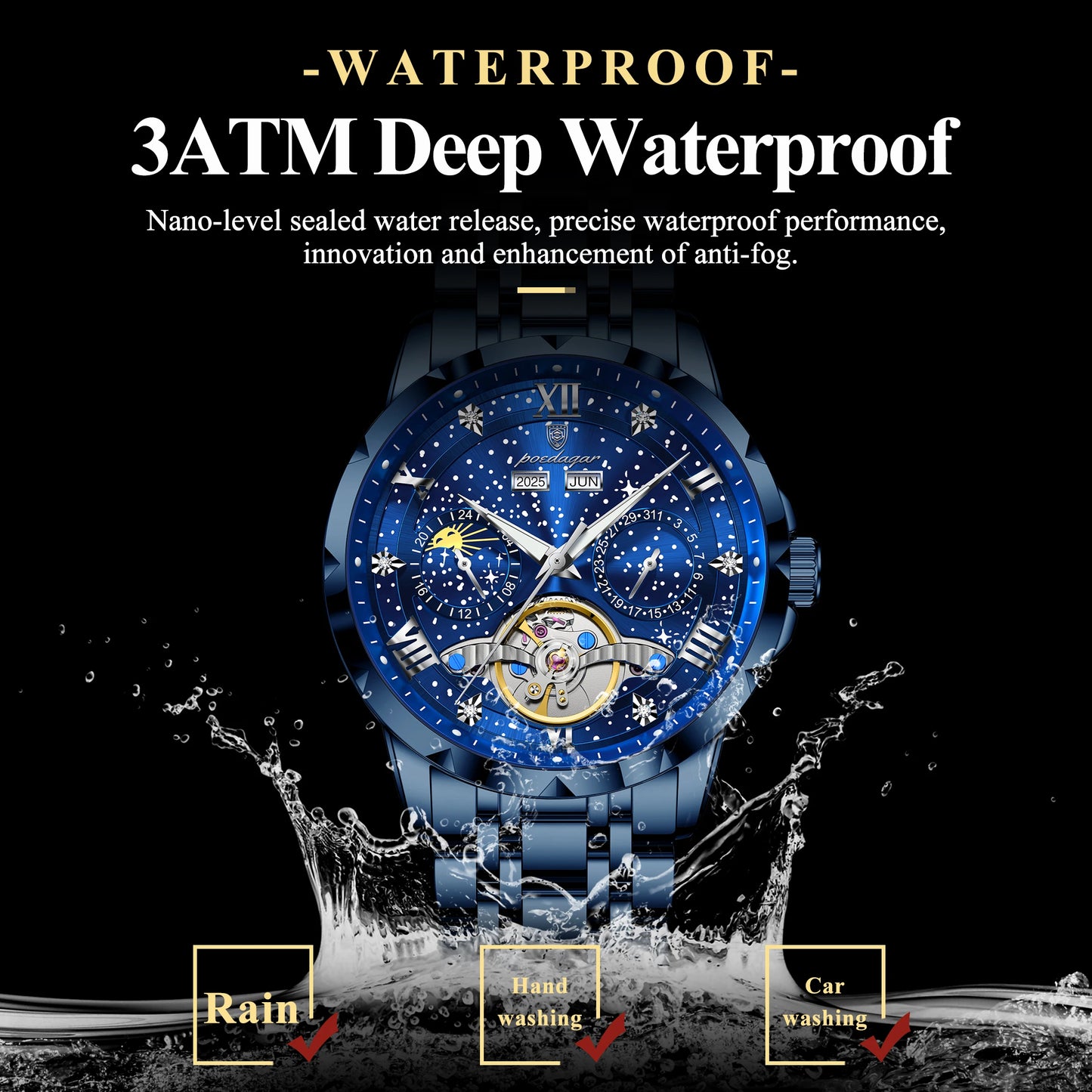 POEDAGAR 'Vanguard' Skeleton Automatic Watch