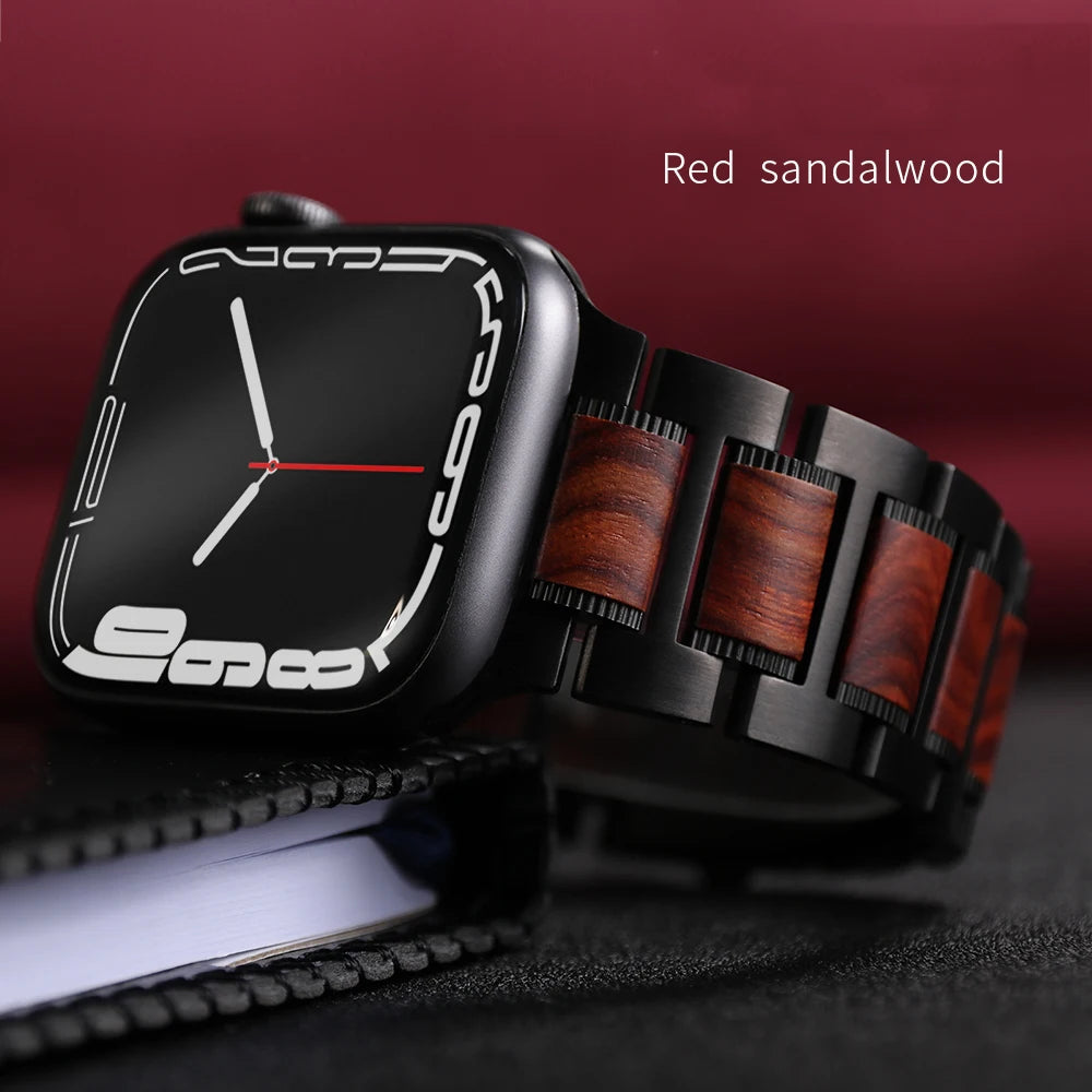 Wooden Strap For Apple Watch 11 10 9 8 7 SE 3 Band 46mm 42mm 44mm 45mm 41mm Stainless Steel Bracelet For iWatch Ultra 3 2 1 49mm