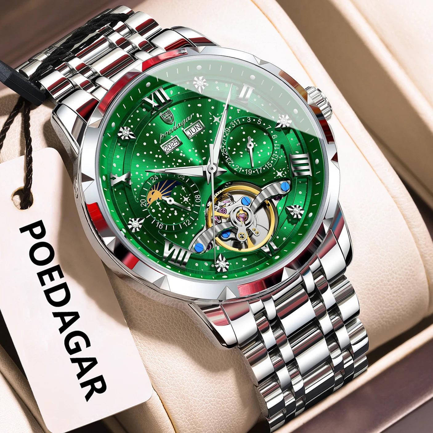 POEDAGAR 'Vanguard' Skeleton Automatic Watch