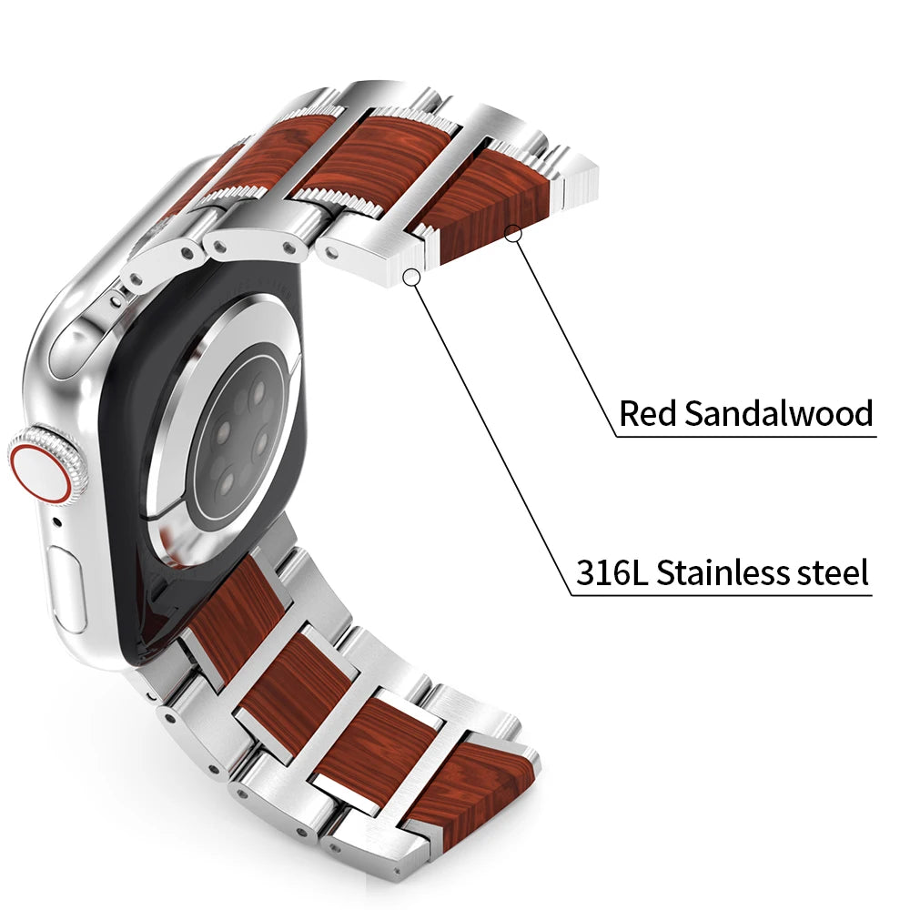 Wooden Strap For Apple Watch 11 10 9 8 7 SE 3 Band 46mm 42mm 44mm 45mm 41mm Stainless Steel Bracelet For iWatch Ultra 3 2 1 49mm