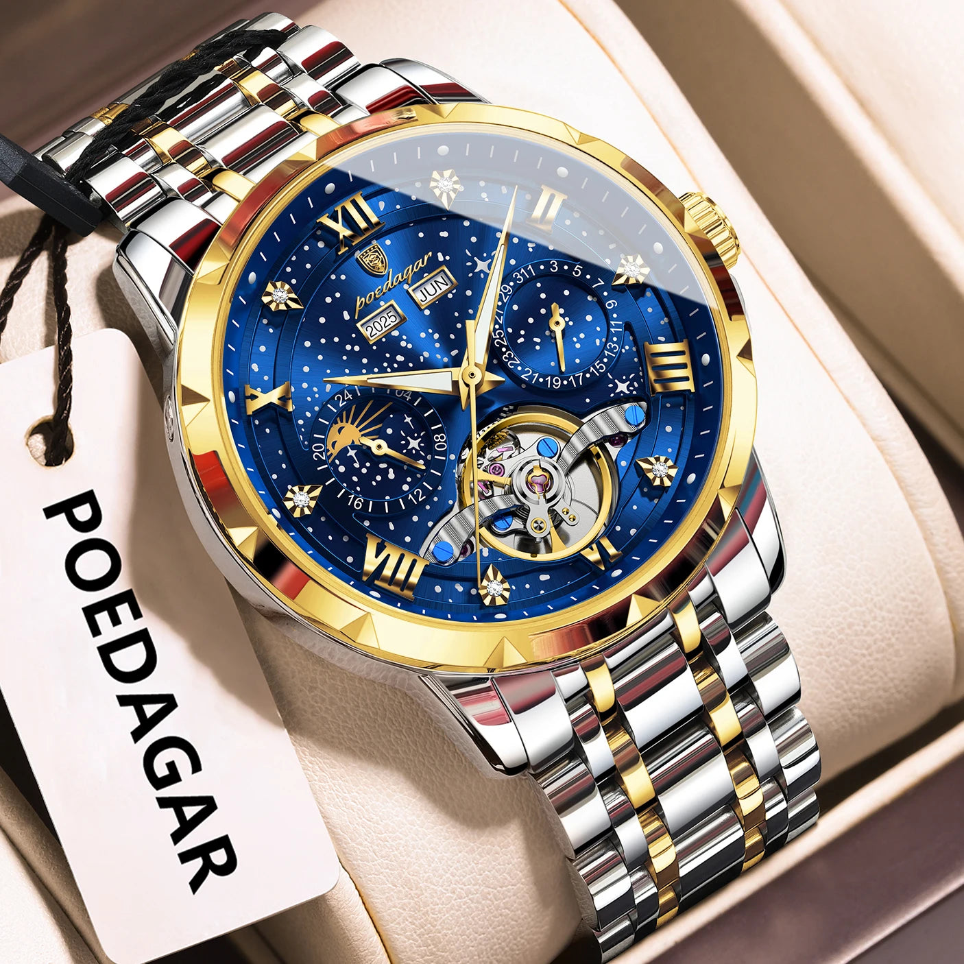 POEDAGAR 'Vanguard' Skeleton Automatic Watch