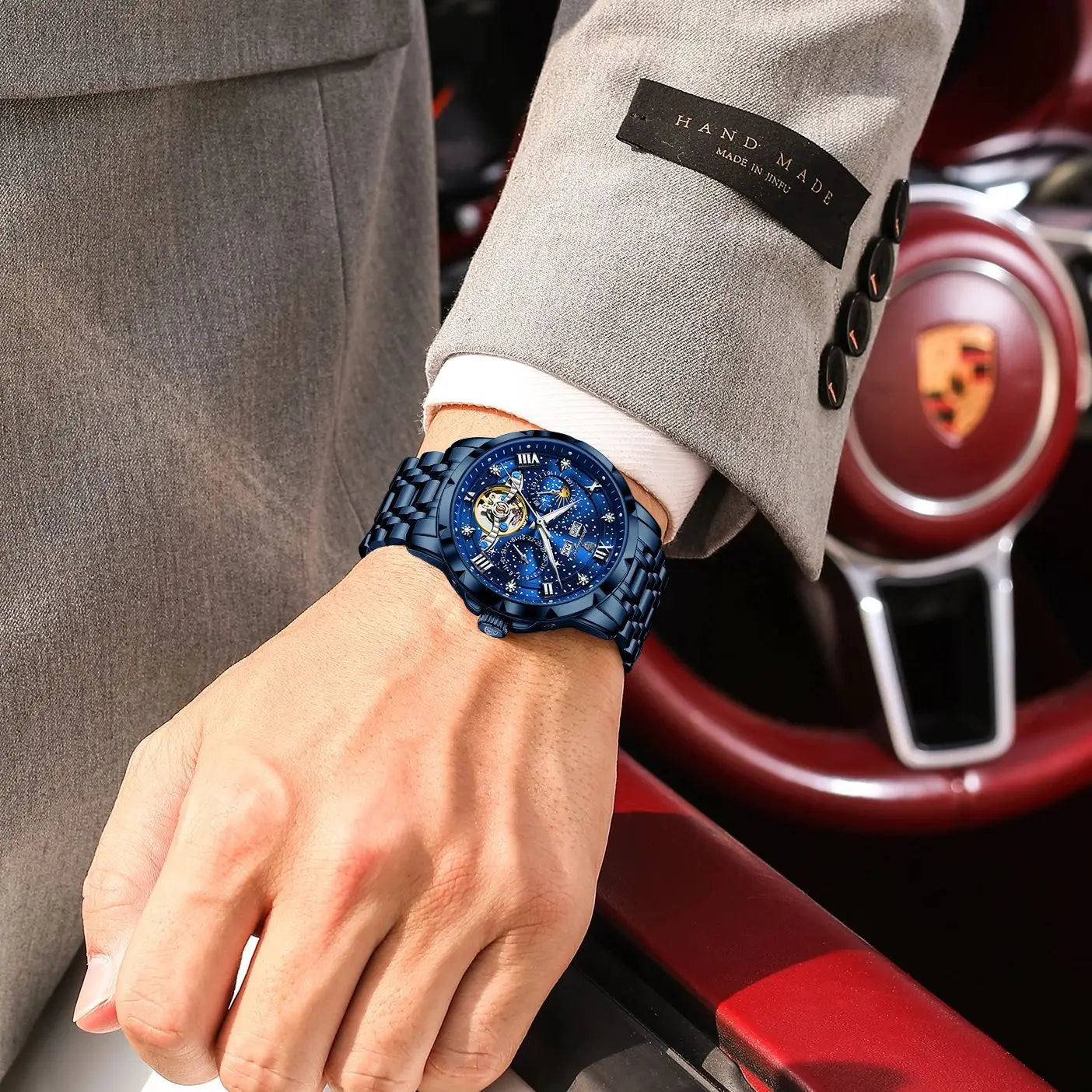 POEDAGAR 'Vanguard' Skeleton Automatic Watch