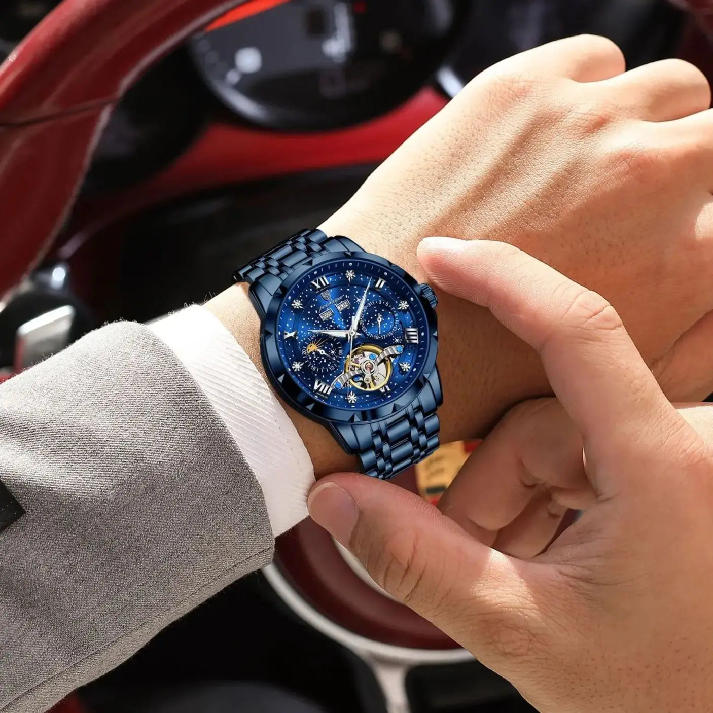 POEDAGAR 'Vanguard' Skeleton Automatic Watch