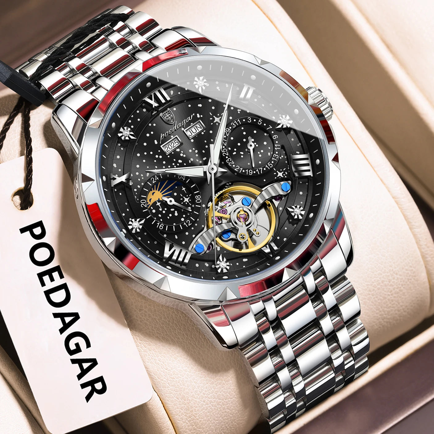 POEDAGAR 'Vanguard' Skeleton Automatic Watch