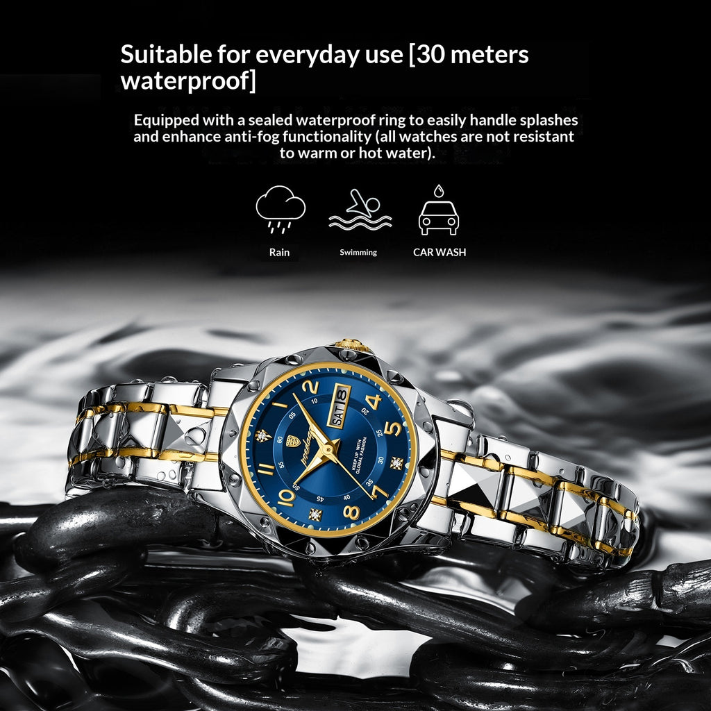 Waterproof Luminous Dual-Date Womens Quartz Watch