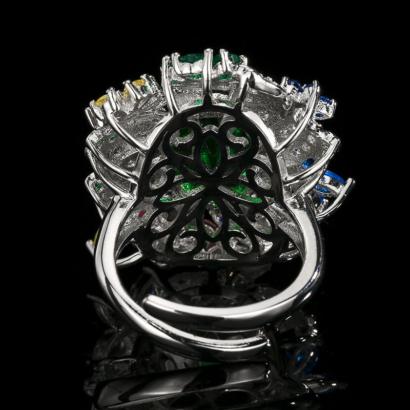 Luxury Vintage Peacock Green Gemstone Open Ring