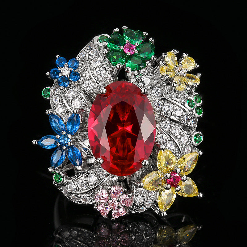 Luxury Vintage Peacock Green Gemstone Open Ring