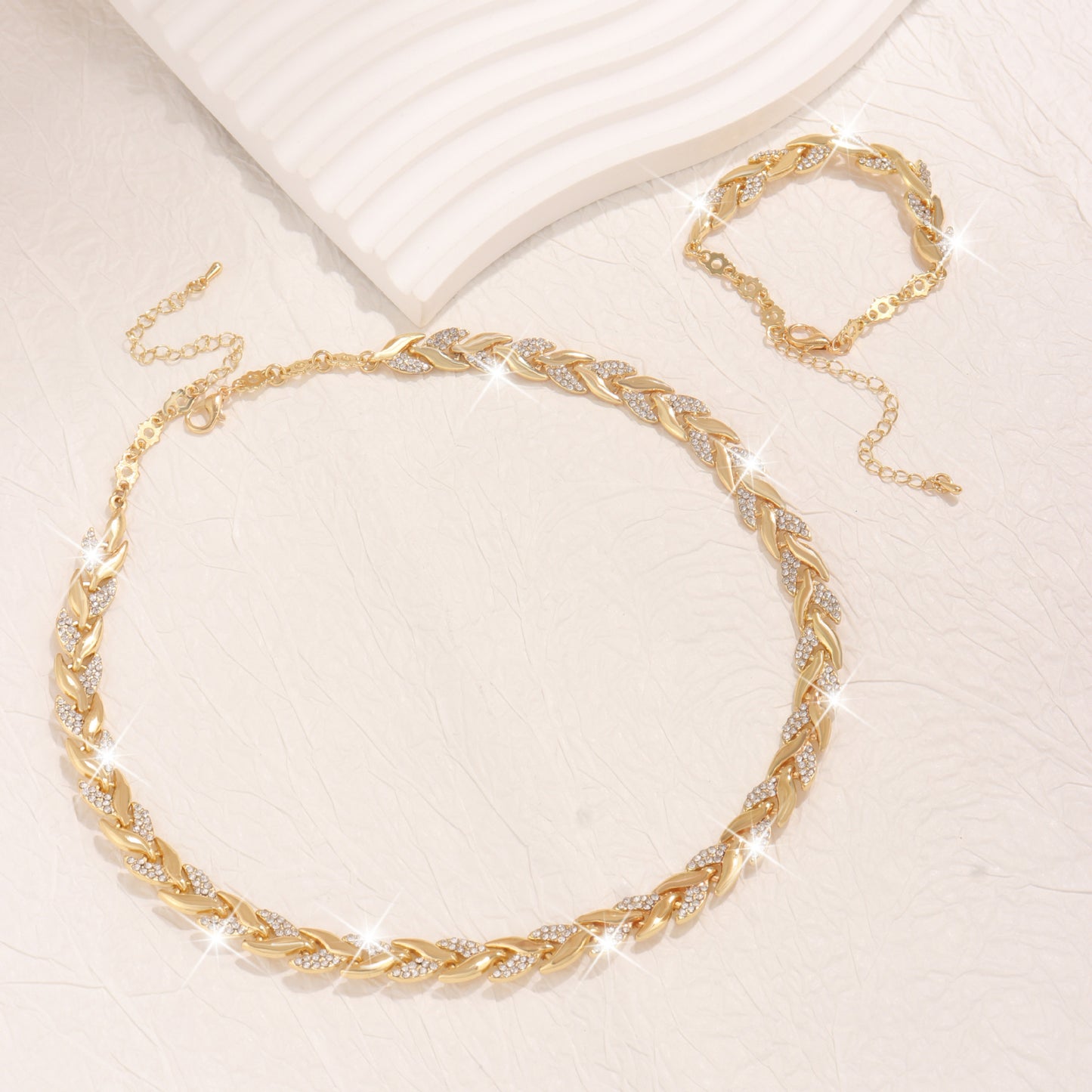 Elegant Crystal Leaf Necklace & Bracelet Set - 18K Gold & Silver Plated Luxury Jewellery