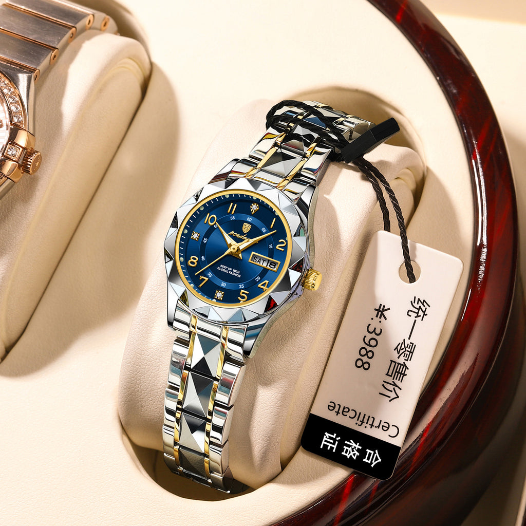 Waterproof Luminous Dual-Date Womens Quartz Watch
