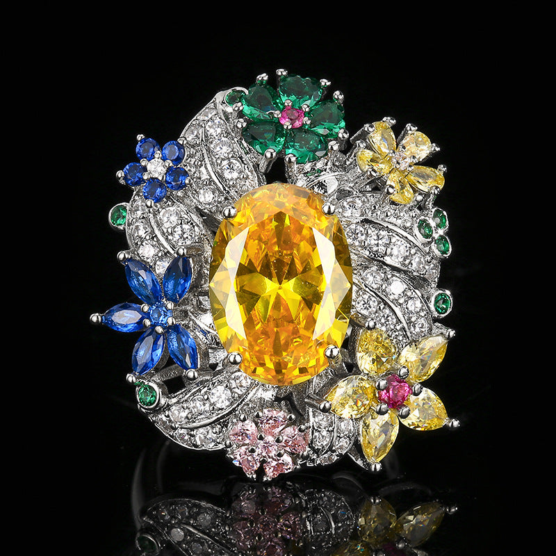 Luxury Vintage Peacock Green Gemstone Open Ring
