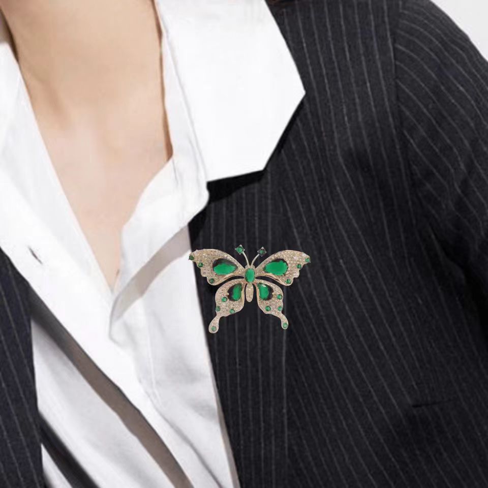 Elegant Emerald Butterfly Crystal Brooch Pin