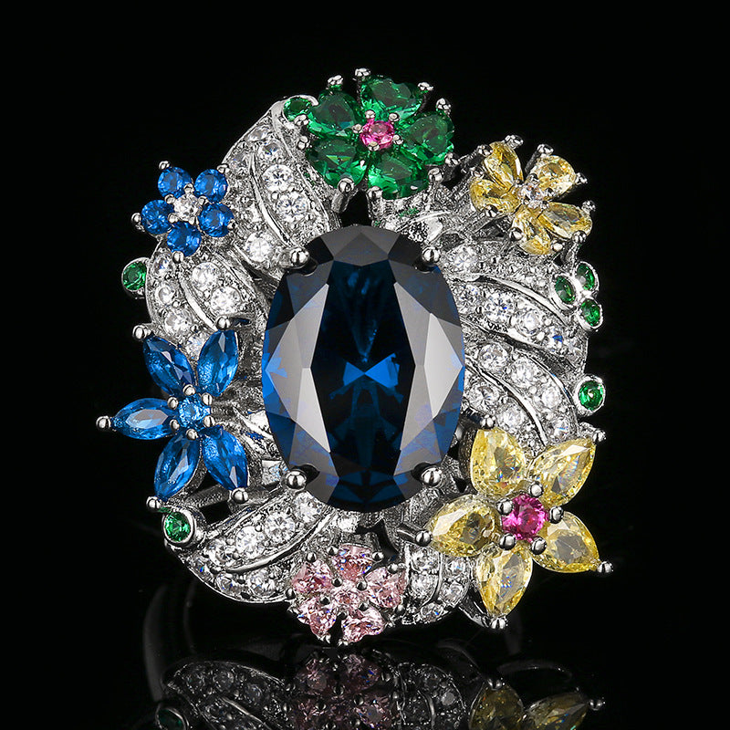 Luxury Vintage Peacock Green Gemstone Open Ring